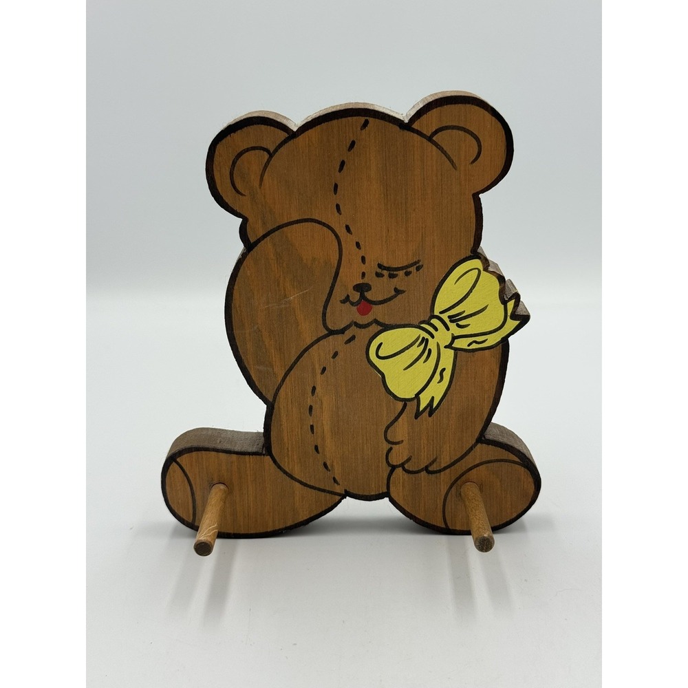 Vintage Hand Painted Wooden Teddy Bear Coat Wall Coat Hanger 6"